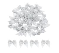 QUARKZMAN 40 Pièces Nœuds en Satin, Mini Noeud en Ruban, 2.5 × 2.5 cm Petits nœuds, Nœud en Ruban de Satin Auto-Adhésifs pour DIY Artisanat, Décoration de Mariage, Cartes, Cadeau, Argent