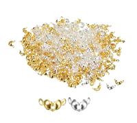 QUARKZMAN 400pcs Ouvert Perle Conseils Noeud Couvercles, 1mm Métal Clapet Sertissage Repliable Calotte Extrémités Bouchons pour Bijoux Fabrication DIY Artisanat, Or Argent