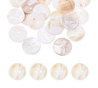 QUARKZMAN 40Pcs Boutons Ronds En Coquillage Naturel, 25mm 2 Troues Boutons De Nacre Pour Couture Créative Pour Vêtements Chemises Robes Couture DIY Artisanat, Crème Jaune Brun