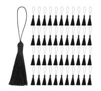 QUARKZMAN 45Pcs Mini Pompons Soyeux pour Marque-Pages, Glands Artisanaux en Soie Douce Faits à la Main avec Boucle, Petit Pompon pour Fabrication de Bijoux, Porte-Clés, Souvenir, Noir