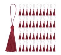 QUARKZMAN 45Pcs Mini Pompons Soyeux pour Marque-Pages, Glands Artisanaux en Soie Douce Faits à Main avec Boucle, Petit Pompon pour Fabrication de Bijoux, Porte-Clés, Souvenir, Vins Rouge
