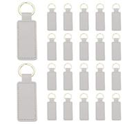 QUARKZMAN 48 Pcs Ébauches de porte-clés 7.2cm x 2.4cm Gris clair | En cuir PU rectangulaires, gravure laser, personnalisés avec anneaux, pour fournitures de bricolage et cadeaux