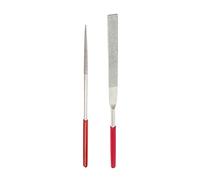QUARKZMAN 4mm x 160mm et 6mm x 180mm Lime aiguille Ensemble, ronde et plate Diamant Outil de meulage Rouge Argenté pour Métal Verre Pierre, 2pcs