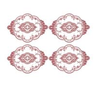 QUARKZMAN 4Pack Sets de Sets de Table en Dentelle Rétro 12x17 Pouces Ovale Brodé Napperons Français Crochet Dessous de Verre Tasse pour Maison Mariage, Rouge