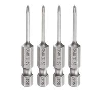 QUARKZMAN 4Pcs #0 Embouts Tournevis Phillips PH0 Tige Hexagonale 1/4" Longueur 2" (50mm) Tige 2mm À Tête Croisée Magnétique Acier S2 Tournevis, Gris