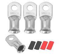 QUARKZMAN 4Pcs 1/0 AWG M8 Bornes De Batterie À Oeil, 5/16" 8mm Embout À Câble Serrer Connecteur En Cuivre, 2:1 Gainage Thermorétractable, Argent