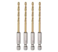QUARKZMAN 4Pcs 1/4" Forets à Tige Hexagonale 3.5mm Ensemble de Forets en Titane M35 Foret Hélicoïdal en Acier Rapide 90mm Longue Entièrement Moulue pour Bois Acier Inoxydable Plastique