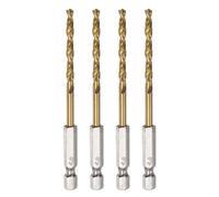 QUARKZMAN 4Pcs 1/4" Forets à Tige Hexagonale 4mm Ensemble de Forets 94mm | en Titane M35, Foret Hélicoïdal en Acier Rapide, Longue Entièrement Moulue pour Bois Acier Inoxydable Plastique