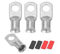 QUARKZMAN 4Pcs 1 AWG M10 Bornes De Batterie À Oeil, 3/8" 10mm Embout À Câble Serrage, Connecteur De Fil En Cuivre, Gainage Thermorétractable 2:1, Argent