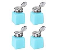 QUARKZMAN 4Pcs 100ML(3.4oz) Pompe Distributrice d'Alcool à Pression Liquide Bouteilles Vides Rechargeables pour Acétone Dissolvant Vernis à Ongles, Bleu