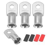 QUARKZMAN 4Pcs 2/0 AWG M8 Bornes De Batterie À Oeillet, 5/16" 8mm Connecteur De Fil À Serrage En Cuivre, 2:1 Gainage Thermorétractable, Argent