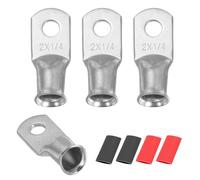 QUARKZMAN 4Pcs 2 AWG M6 Bornes De Batterie À Oeil, 1/4" 6mm Embout À Câble Visser En Cuivre, Gainage Thermorétractable 2:1, Argent