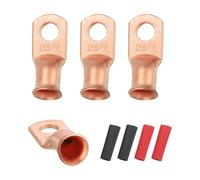 QUARKZMAN 4pcs 2 AWG M8 Bornes De Batterie À Anneau, 5/16" 8mm Embout À Câble À Serrage, Connecteur De Câble En Cuivre, Gainage Thermorétractable 3:1, Or