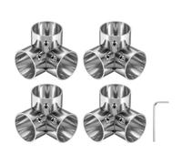 QUARKZMAN 4pcs 25mm Raccord de Tuyaux 3 Voie Forme Croisé avec rgenté | Pinces de Rail d'Extrémité, Raccords-Unions Serre-Joints à Tuyau en Acier Inoxydable pour Support d'Étagère DIY