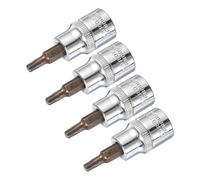 QUARKZMAN 4Pcs 3/8" Conduire x T25 Douille pour Embout Torx, Embouts en Acier S2 Douilles Cr-V 48mm Longueur à Utiliser avec Une Clé à Cliquet, Une Barre Coulissante, Une Tige d'Extension