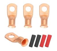 QUARKZMAN 4Pcs 4 AWG M8 Bornes De Batterie À Oeillet, 5/16" 8mm Embout À Câble À Sertir En Cuivre, 2:1 Gainage Thermorétractable, Doré