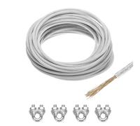 QUARKZMAN 4PCS 6mm 1/4 Pouce Filin Acier Galvanisé Pour suspendu éclairage | Revêtu Vinyle Transparent, Manchons À Boucle M6, 15m/49ft, Pour Balustrade Terrasse, Pour Fil Jardin