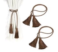 QUARKZMAN 4Pcs Attaches Rideaux À Franges, Attaches Rideaux avec Franges Tressées À La Main Corde Décorative pour Drapes De Fenêtre De Chambre Salle De Bain & Bureau, Marron