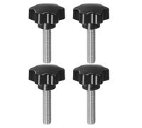 QUARKZMAN 4Pcs Boutons Étoile M12 x 50mm Tige Filetée 46mm Vis à Main Noir | de Serrage à Visser, en Acier Inoxydable 304, Plastique Tête à 6 Étoiles, Poignée de Bouton de Gabarit