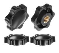 QUARKZMAN 4Pcs Boutons Étoiles M8 Filetage Femelle 38mm Tête en Plastique Poignées de Serrage à Visser en Laiton Sans Trou Traversant, Boutons à Main Filetés, Noir