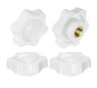 QUARKZMAN 4Pcs Boutons Étoiles M8 Filetage Femelle 38mm Tête en Plastique Poignées de Serrage à Visser en Laiton Sans Trou Traversant, Boutons à Main Filetés, Blanc