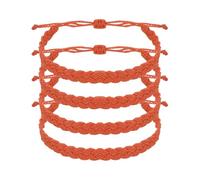 QUARKZMAN 4Pcs Bracelet Tressé En Corde, Bracelets Réglables En Fil Tissé Été Plage Cheville Main Cordon Stylish Accessory Pour Women Men Birthday Friendship, Orange Red