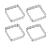 QUARKZMAN 4pcs Cercles à Gâteau Perforés 3,15" Cercle à Tartelette Carré en Acier Inoxydable Antiadhésif Poli Cercle à Mousse Épais Outils pour Pâtisserie Gâteau Dessert Français Fruits