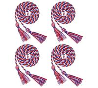 QUARKZMAN 4Pcs Cordons d'honneur de Diplôme 67" avec Pompon en Polyester Tressé Cordons d'honneur pour Les Cérémonies de Remise des Diplômes (Bleu/Rouge/Blanc)