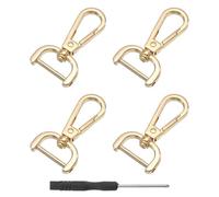 QUARKZMAN 4Pcs Crochet Pivotants avec Mousqueton, 20mm (3/4 Pouce) Anneau en D Détachable avec Fermoir à Vis en Métal pour la Fabrication de Sacs à Main et Porte-Clés, Couleur Or