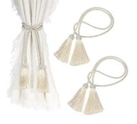 QUARKZMAN 4Pcs Embrasses De Rideau À Franges, Embrasses De Rideau avec Franges Tressées À La Main Corde Décorative pour Rideaux pour Chambre Salle De Bain & Bureau, Beige