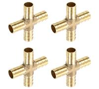 QUARKZMAN 4Pcs Laiton 4 Voie Tuyau Raccord, 1/2" (12mm) Croix Cannelure Union Raccord Tuyau Adaptateur pour Eau/Carburant/Air Transport Connecter Pipelines