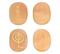 QUARKZMAN 4Pcs Pierres De Chakra Gravées Avec Symboles Reiki, Aventurine Rouge Cristaux De Guérison Reiki Gemme 7 Pierres Cristallines De Chakra Pierres Polies Paume Soulager L'Anxiété