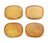 QUARKZMAN 4Pcs Pierres De Chakra Gravées Avec Symboles Reiki, Cristaux De Guérison Reiki En Agate Rouge Gemme 7 Pierres Cristallines De Chakra Pierres Polies La Paume Soulager L'anxiété