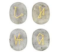 QUARKZMAN 4Pcs Pierres De Chakra Gravées Avec Symboles Reiki, Labradorite Pierre De Cristal De Guérison Reiki 7 Pierres De Chakra Cristal Pierres Polies Pour Paume Pour Soulager L'Anxiété