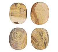 QUARKZMAN 4Pcs Pierres De Chakra Gravées Avec Symboles Reiki, Paysage Jasper Cristaux De Guérison Reiki Gemme 7 Pierres Cristallines De Chakra Pierres Polies Paume Soulager L'anxiété