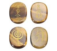 QUARKZMAN 4Pcs Pierres De Chakra Gravées Avec Symboles Reiki, Pierres De Guérison Reiki En Œil De Oeil de faucon Gemme 7 Pierres De Chakra Cristal Pierres Polies Pour Paume Pour Soulager