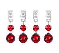 QUARKZMAN 4Pcs Poids pour Nappe, Poids pour Nappe en Cristal avec Pinces en Métal, Pendant Sphérique Transparent Poids pour Rideau 20mm pour Décoration De Table en Plein Air(Rouge)