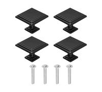 QUARKZMAN 4Pcs Poignées De Tiroir, 1.18" Poignées De Tiroir Carrées Pleines En Alliage D'Aluminium À Trou Unique Pour Armoires De Cuisine Commode De Chambre Garde-Robe, Noir