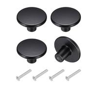 QUARKZMAN 4Pcs Poignées De Tiroir, 1.46" Poignées De Meuble Rondes Pleines À Trou Unique En Alliage D'Aluminium Avec Vis Pour Armoires De Cuisine Commode De Chambre Garde-Robe, Noir