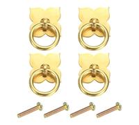 QUARKZMAN 4Pcs Poignées Et Boutons De Tiroir En Laiton 1.18 Pouce, Poignées De Tiroir Vintage À Anneau Avec Vis Forme Fleur À Quatre Pétales Pour Armoire Commode Placard Buffet, Ton Or