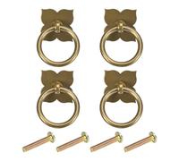 QUARKZMAN 4Pcs Poignées Et Boutons De Tiroir En Laiton De 1.57 Pouce, Poignées De Tiroir Vintage À Anneau Avec Vis En Forme De Fleur À Quatre Pétales Pour Armoire Commode, Bronze