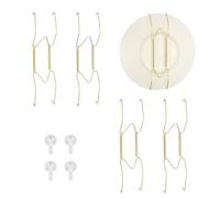 QUARKZMAN 4pcs Porte-Assiette, 8 Pouces Porte-Assiette Universel En Acier Inoxydable Invisible Pour Le Mur Support En Forme De W Avec Clou Sans Trace Pour Decorations, Doré