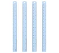 QUARKZMAN 4pcs Regle Metal Droite 30cm Metrique SAE Alliage Aluminium Outil Mesure Echelle avec Trou pour Mesure Etude Lecture Classe Bureau, Bleu Clair