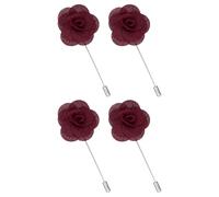 QUARKZMAN 4Pcs Rose Lapel Pin Pour Men, Satin Flower Lapel Pins Camellia Silk Brooch Pour Groom Business Wedding Suit Outfit Accessories, Wine Red