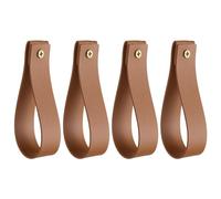 QUARKZMAN 4Pcs Support de Tringle à Rideau en Cuir 1 x 4,7 Pouces Sangles de suspendu Murale Crochets de Tringle à Rideau Supports avec Vis pour Mur Salle de Bain Cuisine, Marron Jaune