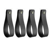 QUARKZMAN 4Pcs Support de Tringle à Rideau en Cuir 1 x 4,7 Pouces Sangles de suspendu Murale Crochets de Tringle à Rideau Supports avec Vis pour Mur Salle de Bain Cuisine, Noir