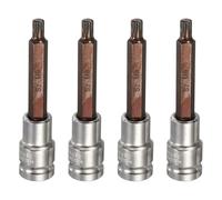QUARKZMAN 4Pcs Triple Square Spline Bit Socket Entraînement 1/2" Taille Métrique M8 Acier S2 Tête 12 Points Longue Visseuse Mèches Perceuse Adaptateur Douille Acier CR-V Pour Boulon Auto