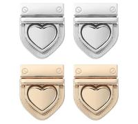 QUARKZMAN 4Set Kit De Fermoirs À Tourillon, Fermoir À Pression en Forme De Coeur Fermeture À Verrouillage par Rotation Accessoires De Quincaillerie pour Fabrication De Sacs en Cuir (28x32mm,