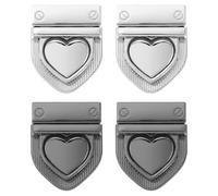 QUARKZMAN 4Set Kit De Fermoirs À Tournant, Fermoir À Pression en Forme De Coeur Fermeture À Tournant Quincaillerie Boucle Attaches pour Sac Accessoires en Cuir (28x32mm, Argenté, Noir