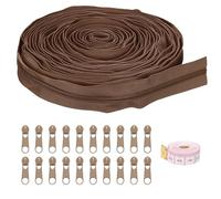 QUARKZMAN #5 10 Yards Fermetures à Glissière en Nylon à Bobine, Fermeture à Glissière en Vrac au Mètre avec 20Pcs Curseurs de Fermeture à Glissière et une Règle pour DIY, Marron